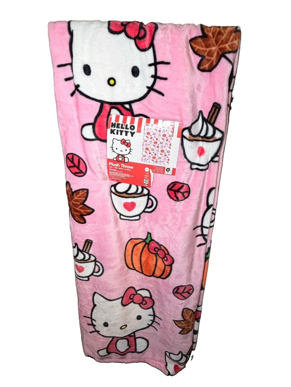 Sanrio Hello Kitty Pink Halloween Pumpkin Fall Plush Throw Blanket 50x70